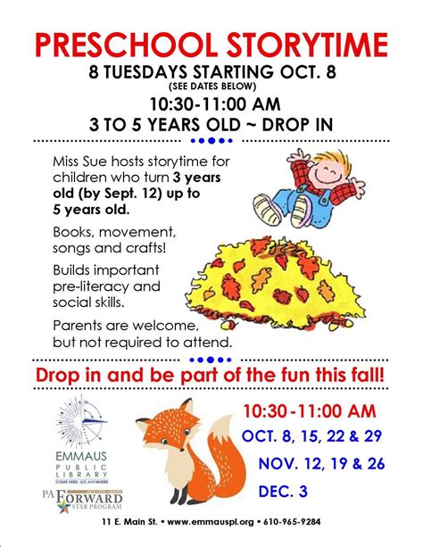 Fall Storytime Series Starts Oct 2 Emmaus Public Library