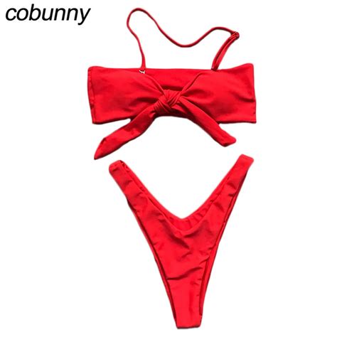 Cobunny Bandeau Bikini Set Women Push Up Swimsuit Swimwear Bow Knot