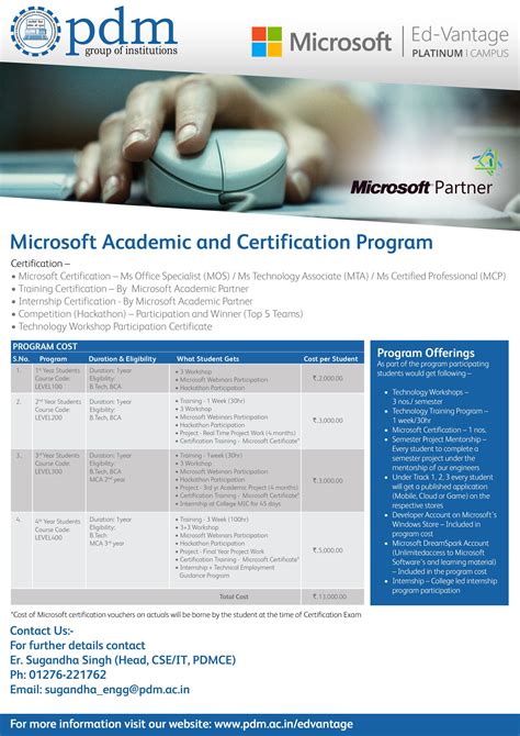 Pdm Group Of Institutions Microsoft Academic And Certification Program
