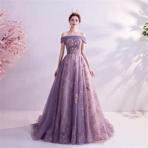 Royal Purple Prom Ball Gown Off Shoulder Beaded Party Dress Etsy