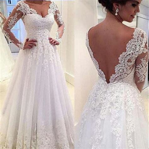Real Image Long Sleeve Lace Wedding Dresses 2015 White Illusion Sheer