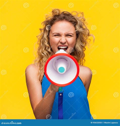Woman Yelling With Loudspeaker Stock Photo Image Of Equipment