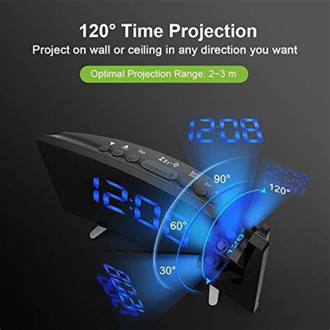 Pictek Projection Alarm Clock Fm 5 Inch Dimmable Screen Ceiling Display