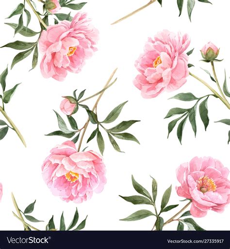 Watercolor Peony Seamless Pattern Royalty Free Vector Image
