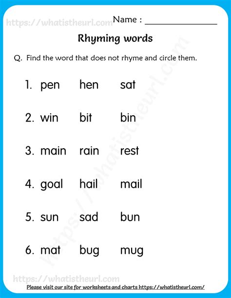 Rhyming Words Worksheet Grade 1