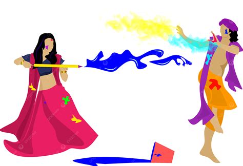 Radha Krishna Jugando Holi Con Colores Vector Png Tema Feliz Holi Con