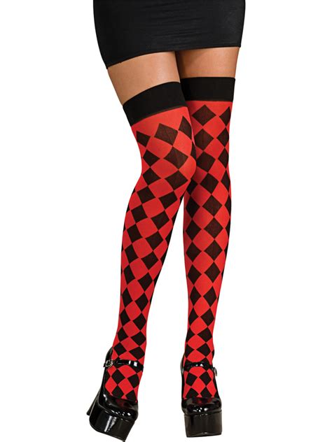 sexy black and red harlequin checkered thigh highs stockings
