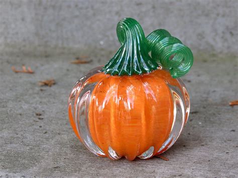 Orange Mini Pumpkin With Green Stem Solid Glass Paperweight Etsy
