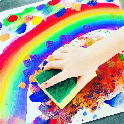 Rainbow Sponge Painting Art Project Glitter On A Dime