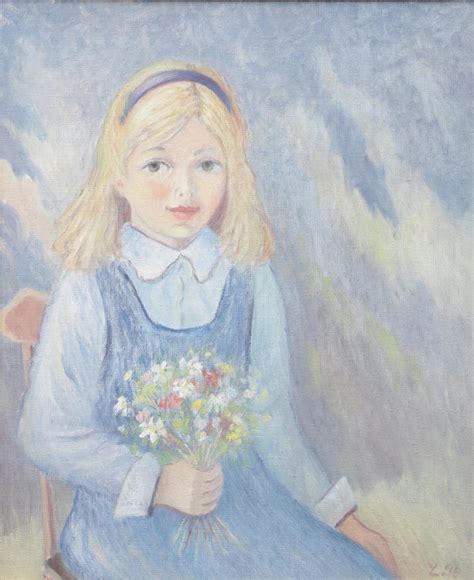 oidentifierad konstnÄr flicka med blommor olja på duk signerad daterad 96 konst måleri