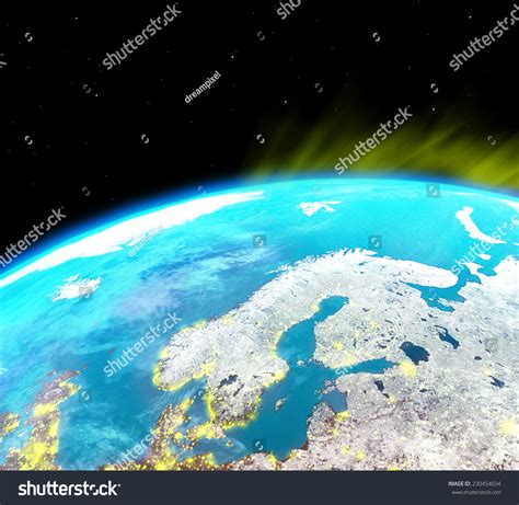 Scandinavia Continent City Lights Outer Spaceelements Stock