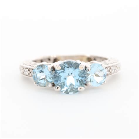18k White Gold Aquamarine And Diamond Ring Ebth