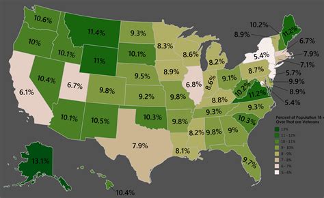 Percent Of Population 18 And Over That Are Veterans Vivid Maps
