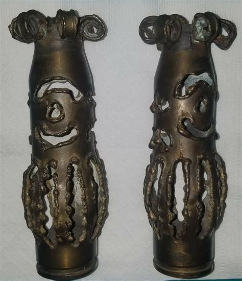 Ww2 Brass Trench Art Artillery Casing Folk Art Candlesticks Candle