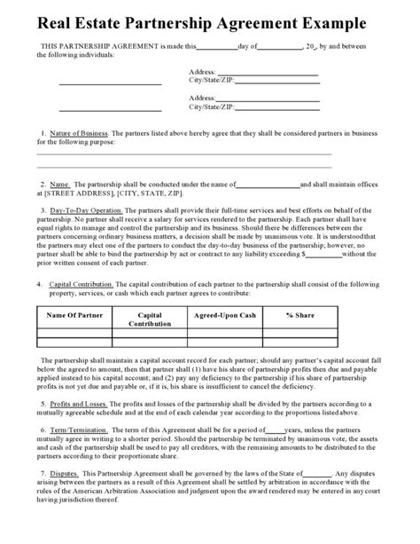Best Real Estate Partnership Agreement Templates Word