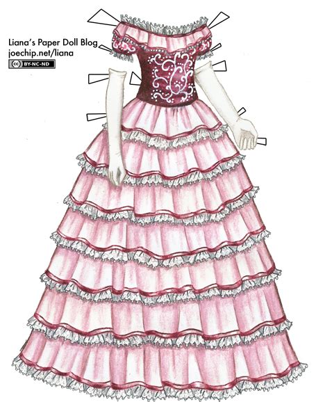 Pink 1860s Ball Gown With White Scroll Pattern Lianas Paper Dolls