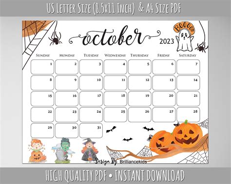 October Month Calendar 2023 Halloween Planner Printable Etsy
