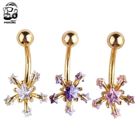 Hot Brand Romantic Snowflake Perfection Belly Button Ring Body Piercing Jewelry Dangle 14g 316l