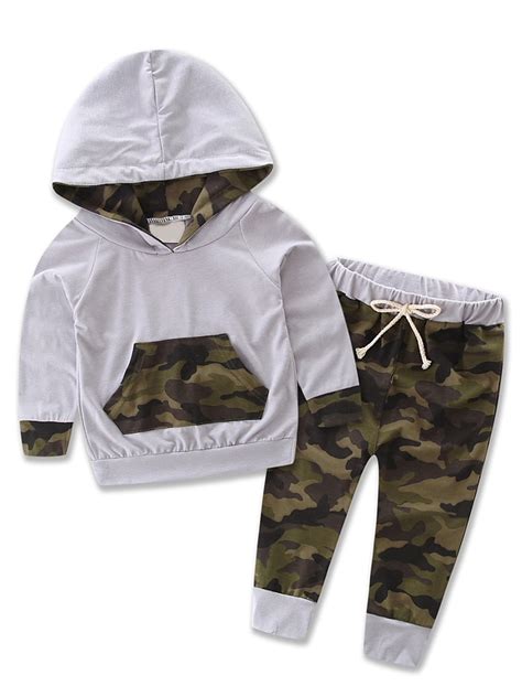 Stylesilove Infant Baby Boy Camouflage Hoodie Top And Pants Outfit 100