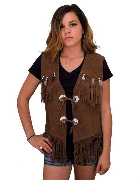 Womens Western Style Brown Suede Vest W Fringe Wlsv Leather Supreme