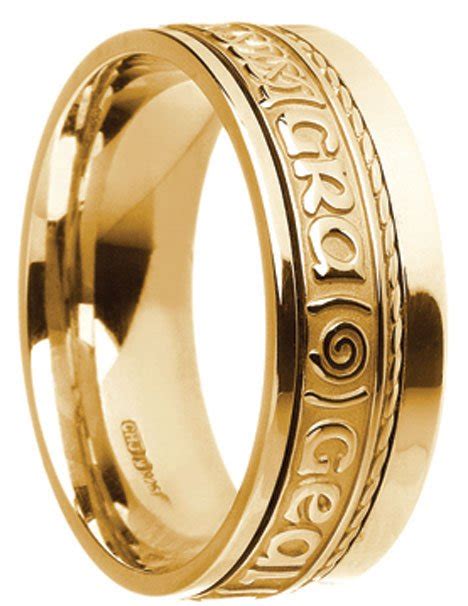 Gold Celtic Band With Gra Gael Mo Chroi Lettering Celtic Wedding Rings
