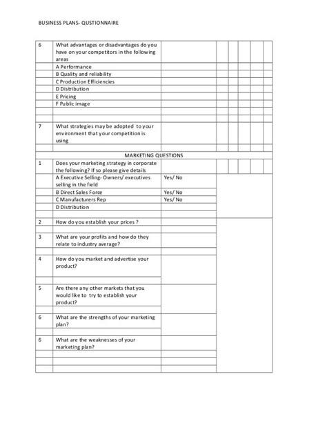 Business Plan Survey Questionnaire Sample Shaaddesigns