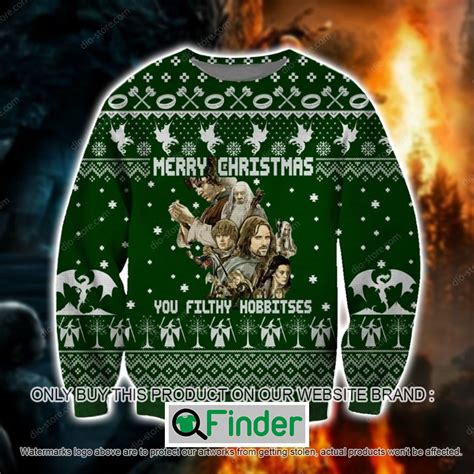 lord of the rings merry christmas you filthy hobbitses knitted wool sweater limited edition