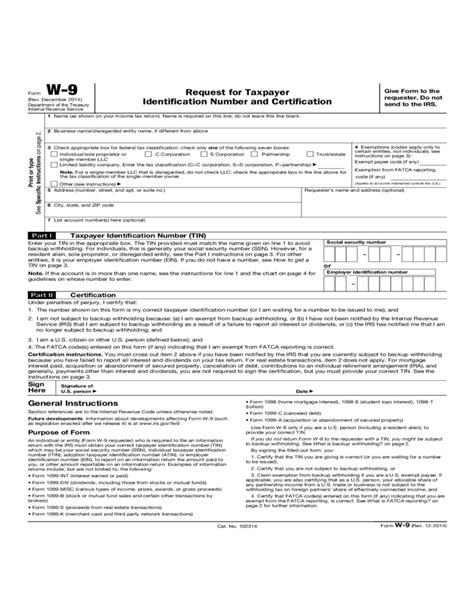Form W 9 Request For Taxpayer Identification Number And Certification