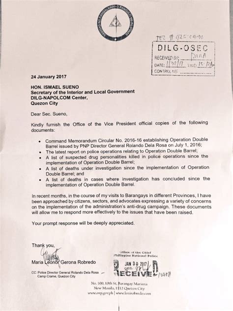 In the 21st century, there are more ways than ever before to communicate with elected officials. LOOK: Robredo letter to PNP, DILG before controversial ...