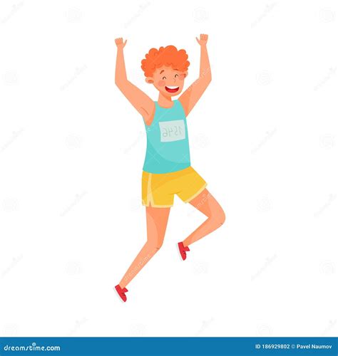 Young Guy In Sportswear Running In Marathon Vector Illustration Stock