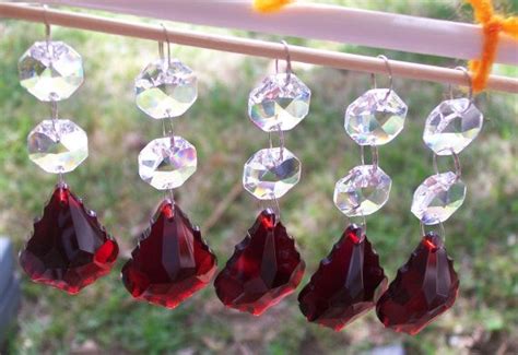 5 Red French Hanging Glass Chandelier Crystals Hanging Crystals For
