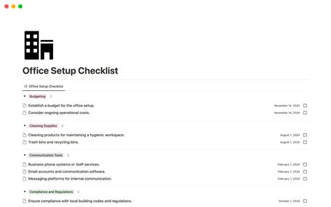 Office Setup Checklist Notion Template