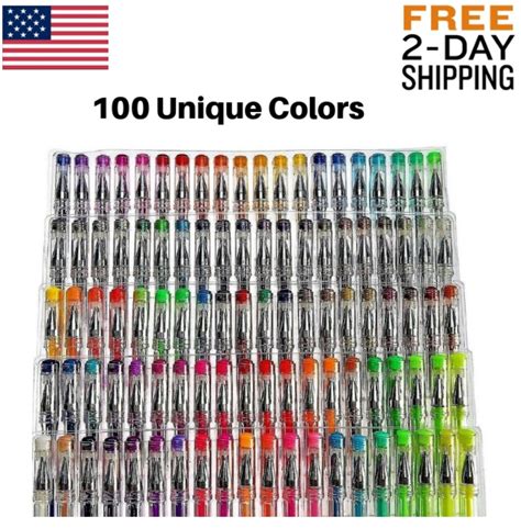 100 Gel Pens Pack Set Individual No Duplicates Metallic Glitter Neon