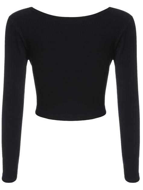 Long Sleeve Crop Black T Shirt Shein Sheinside
