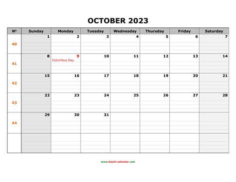 Free Download Printable October 2023 Calendar Large Box Grid Space
