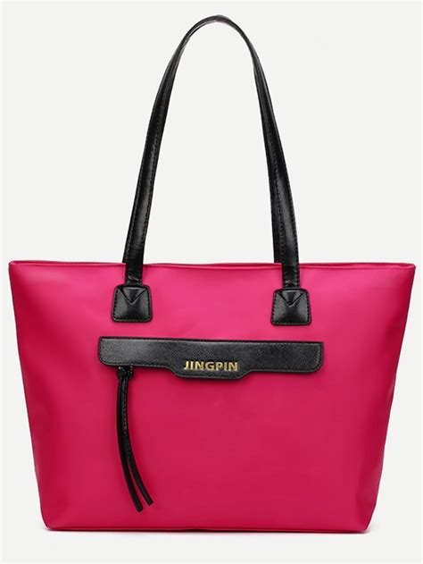 Pink Zip Front Nylon Tote Bag Sheinsheinside