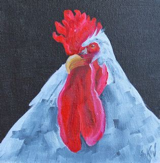 A Painting Of A Rooster On A Black Background