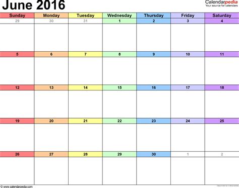 June 2016 Calendar Templates For Word Excel And Pdf