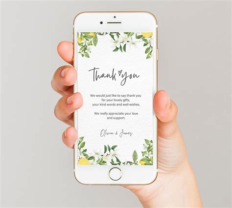 Electronic Thank You Card Template Digital Editable Digital Download