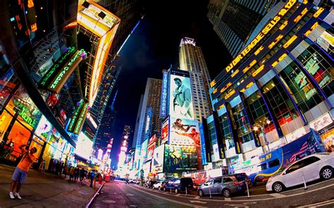 Times Square New York Usa City Cities Neon Lights Traffic