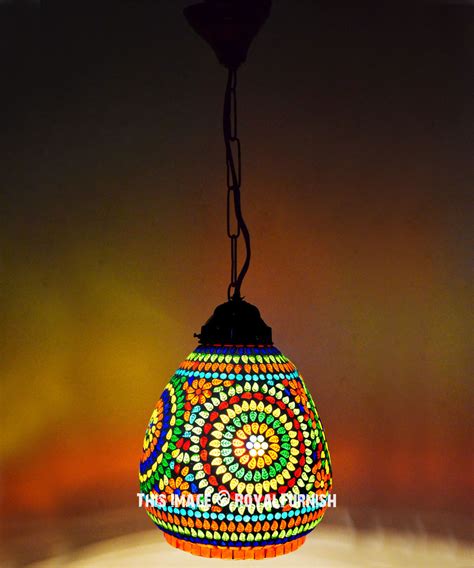 Turkish Mosaic Glass Ceiling Hanging Bell Pendant Light Lantern