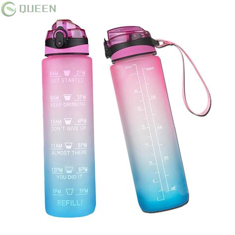 1l Water Bottle With Straw Time Marker Tritan Bpa Free Sports And