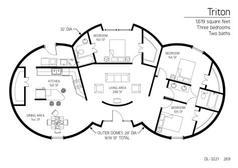 Online geodesic dome plans for 3v 5/8 geodesic dome kit construction. Floor Plan: DL-3221 | Monolithic Dome Institute