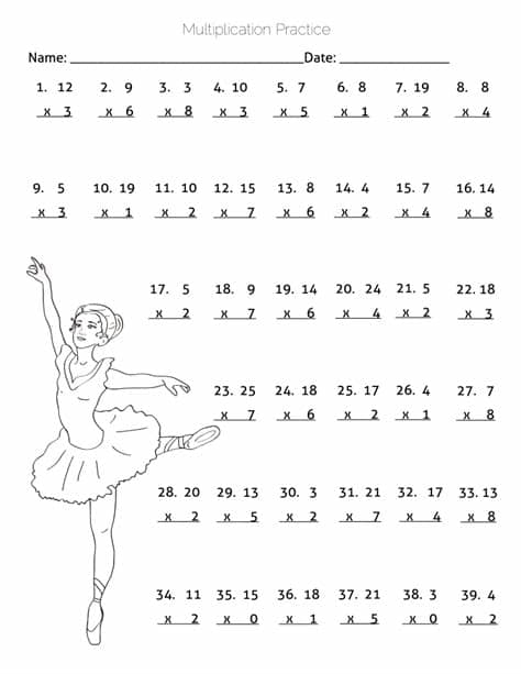 Multiplication Practice Worksheet - Ballerina Dancing ...