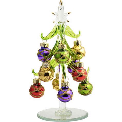 Mini Glass Christmas Tree W Ornaments Happy Holidayware