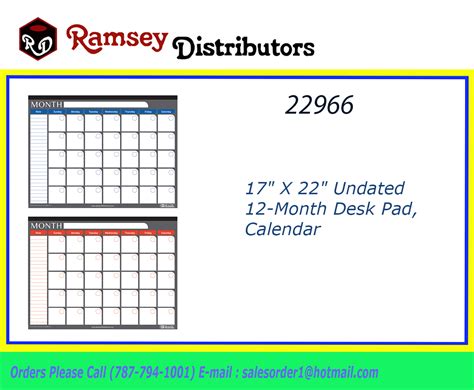 22966 588 Bazic 17″ X 22″ Undated 12 Month Desk Pad Calendar