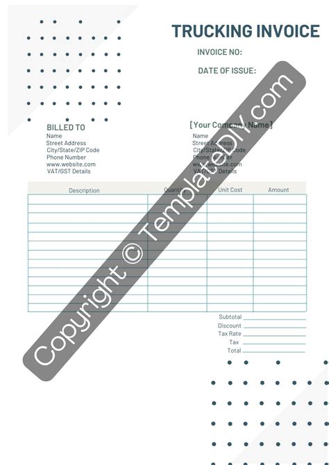 Trucking Invoice Printable Template In Pdf Word And Excel Invoice