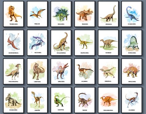 Dinosaurus Met Namen Poster Dinosaur Types Decor Aquarel Etsy