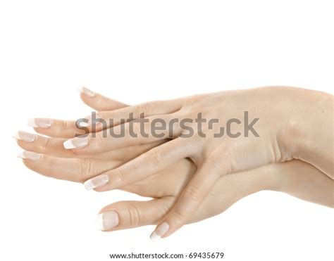 Gesturing Woman Hand Skincare Female Arms Stock Photo