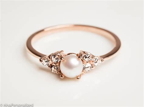 14k Rose Gold Engagement Ring Pearl Engagement Ring Etsy
